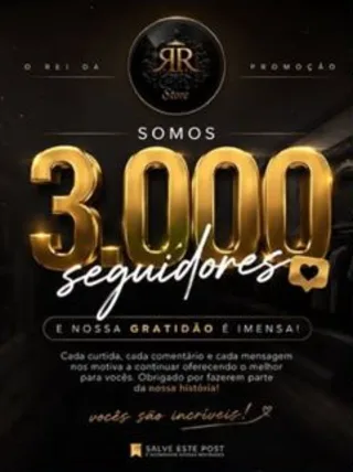 Post da RR STORE comemorando 3.000 seguidores