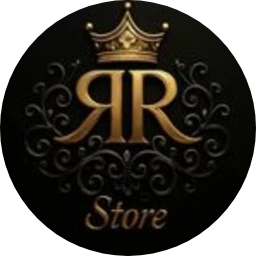 Medalhão da RR STORE: coroa dourada sobre o monograma RR com arabescos e a palavra Store
